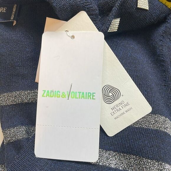 ZADIG & VOLTAIRE Missia Wo Stripes Lurex Wool-blend Sweater Sz M. NWT - Picture 11 of 12